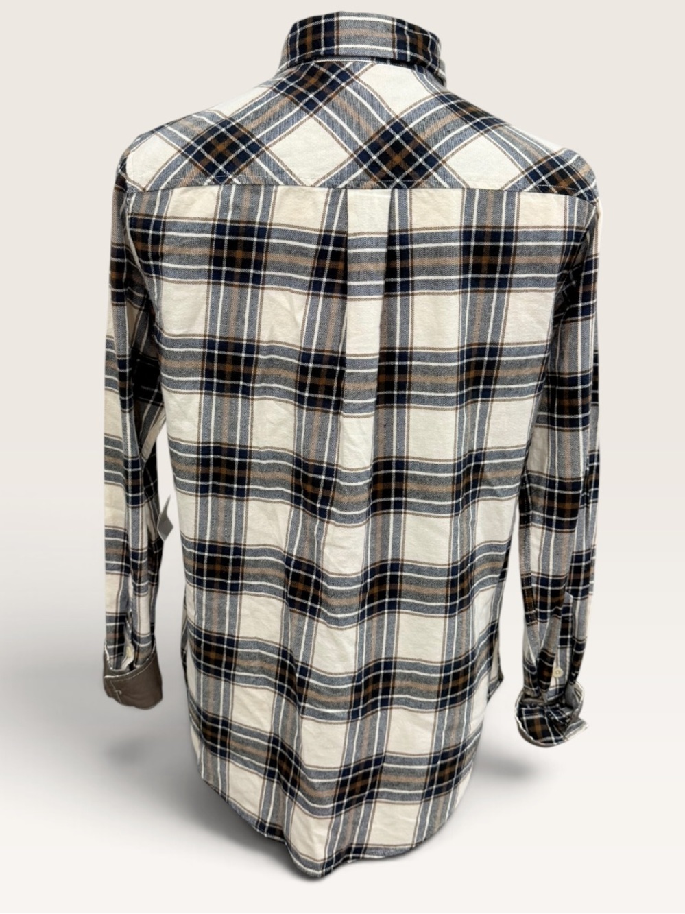 AG Men’s Small Aiden Plaid 100% Cotton Flannel Button-Up Shirt NWT Cream/Navy - Picture 9 of 16